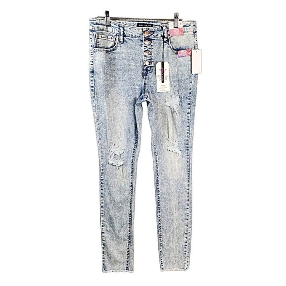 NWT IMPERIAL STAR Skinny Jeans Big Girls Light Acid Washed Distressed, Size:10 - Picture 1 of 8